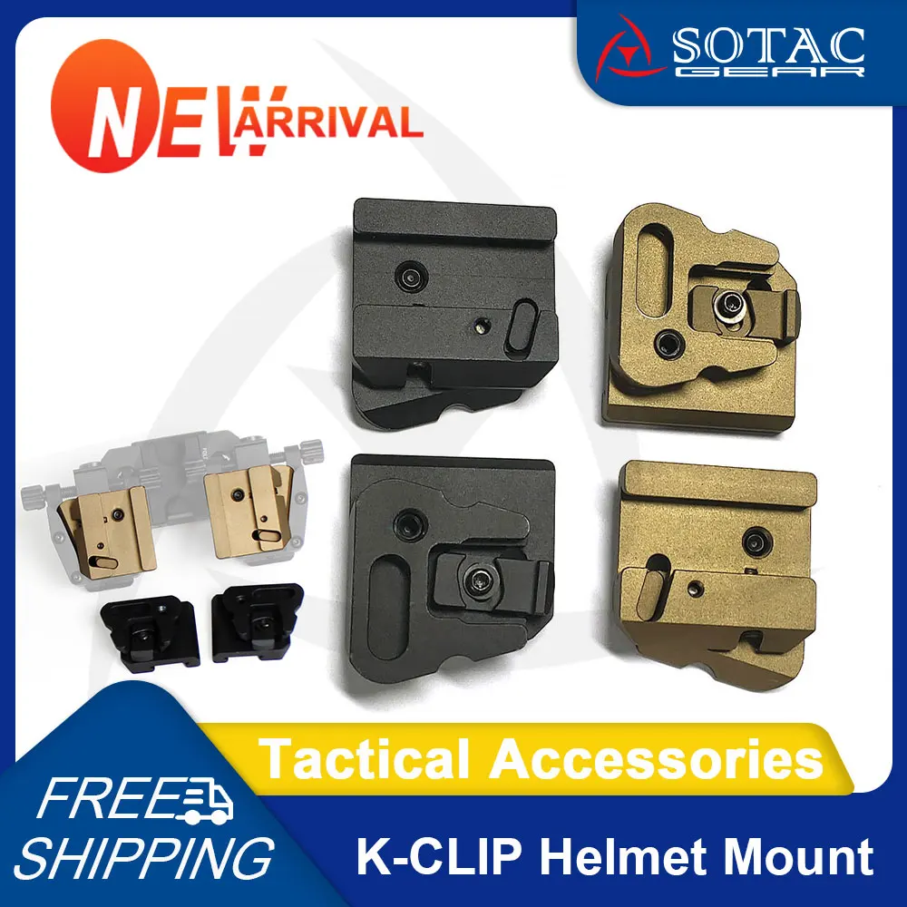 Aluminum Tactical K-CLIP Helmet Mount and RQE Universal Mounting Base for PVS-14 NVG Bridge Dovetail Conversion Adapter