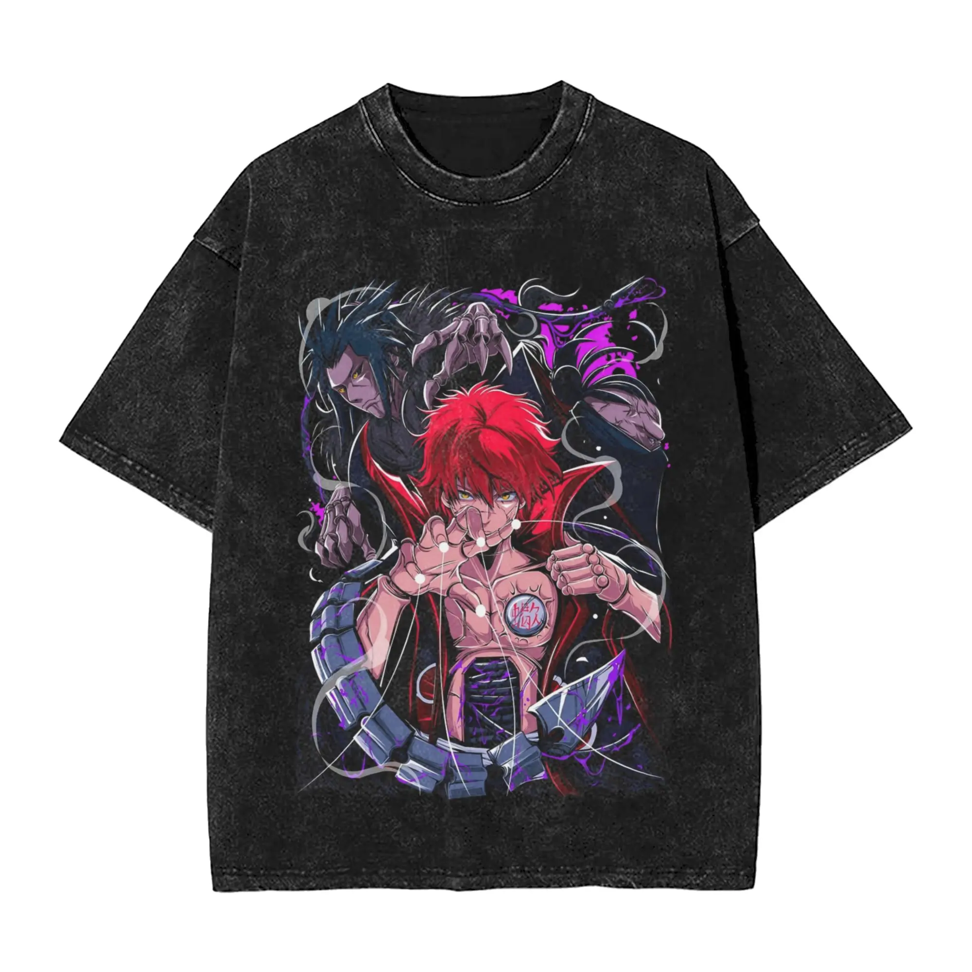 Washed T Shirts The dolls controller Narutoes Anime Hip Hop Vintage T-Shirts Harajuku Streetwear Tops Tee Shirt for Men Women