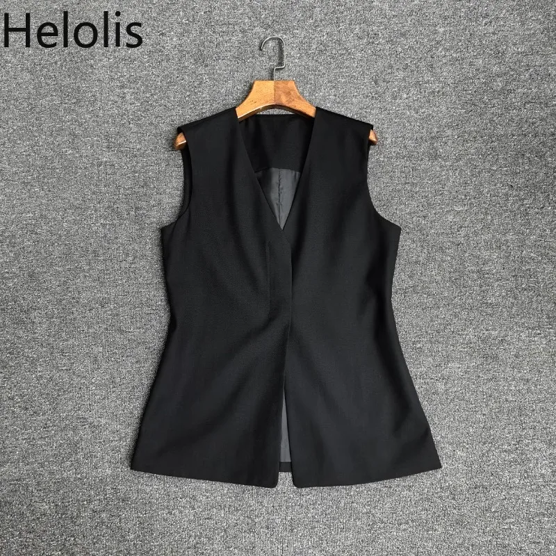 Hellolis 2025 primavera e verão novo c preto sem mangas com decote em v colete de cintura para mulher