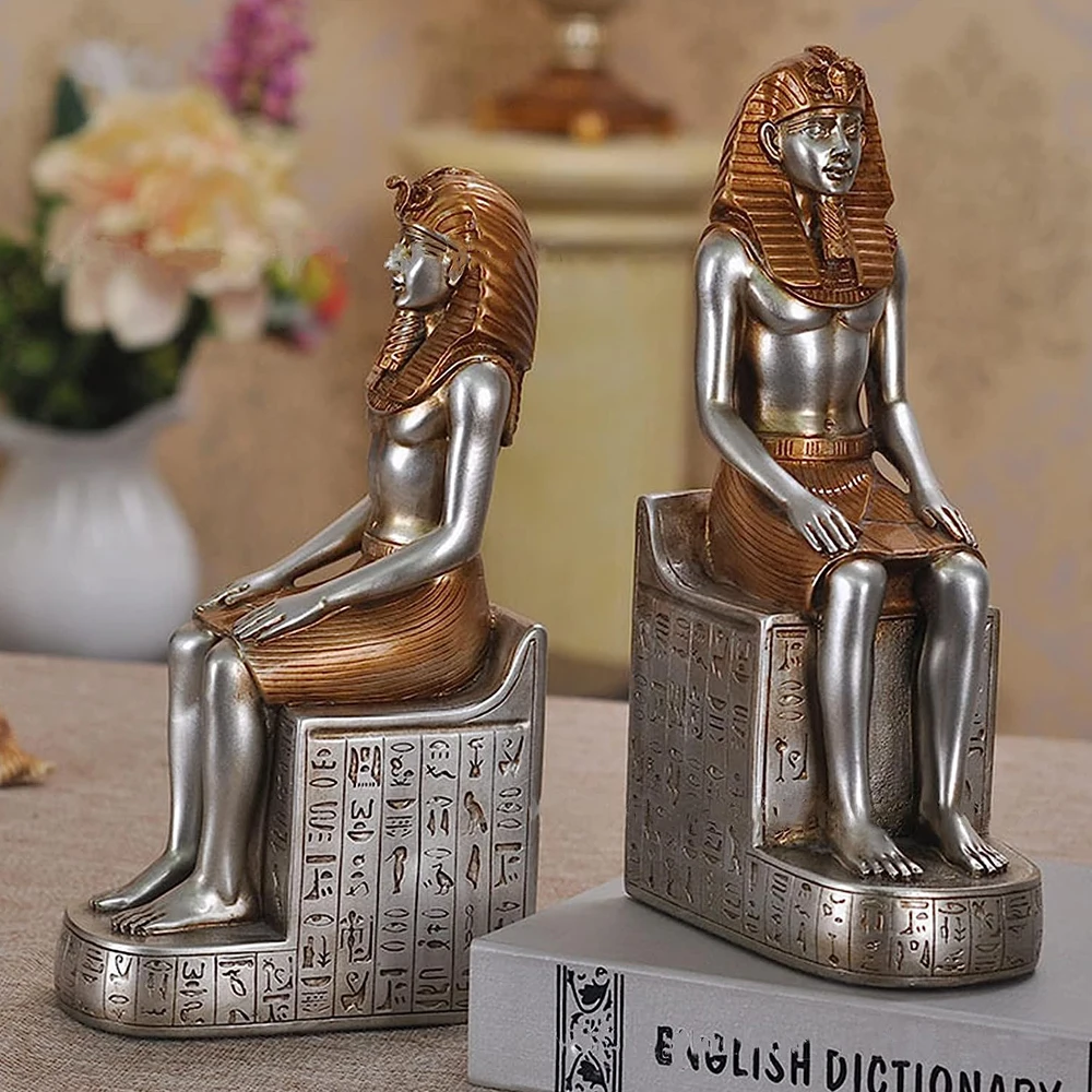 Decorative Bookends,Rustic Unique Egyptian Pharaoh Sculpture Book Ends Stoppers Holder Nonskid for Home Shelves,Polyresin