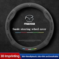 Protector de cuero para volante con logotipo 3D de coche, para Mazda 2 3 5 6 BL BM GJ Atenza Axela Demio CX-3 CX3 CX-5 CX5 CX7 CX-7 CX-9 CX8 MX-5