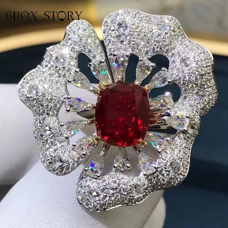 Real 925 Sterling Silver Ring  for charm lady 5 Carat Ruby Fancy Vivid Red Sapphire Anniversary Finger Ring Jewerly Gift