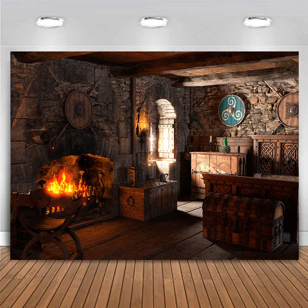 

Old Medieval Kitchen Backdrop Farmhouse Bar House Bedroom Interior Witch's Hut With Magic Halloween Dark Party Deocor Background