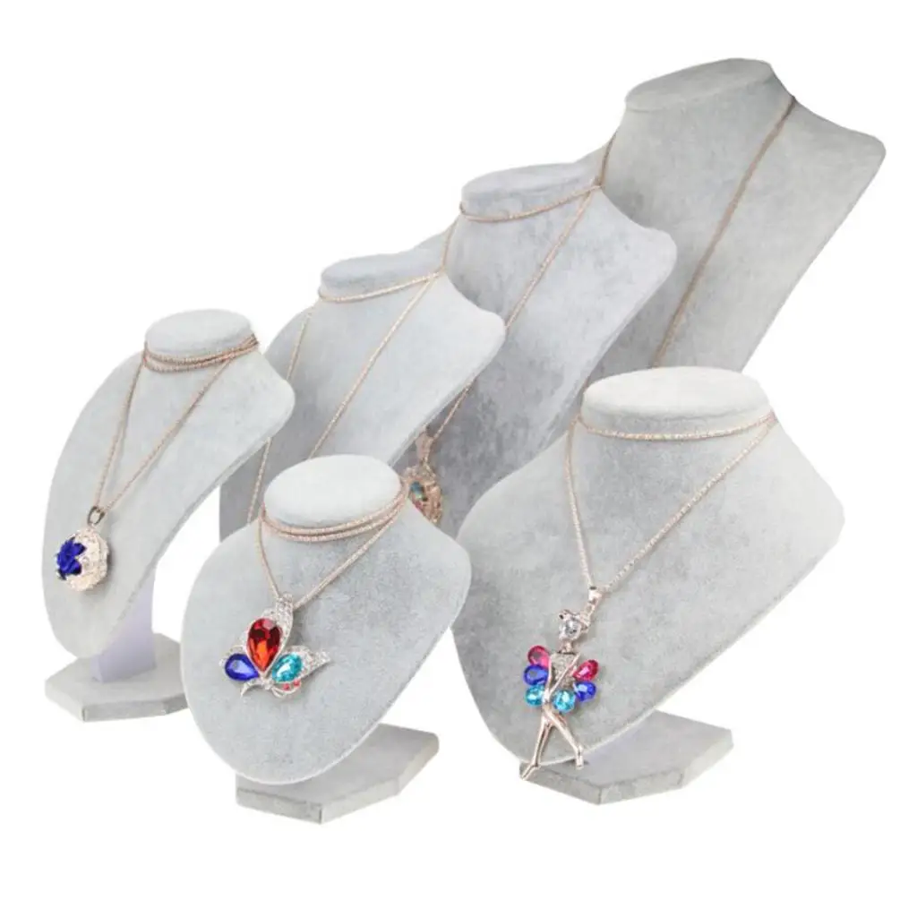 

Grey Velvet Wooden Necklace Display Bust Stand Mannequin Jewelry Rack for Necklaces Chain Choker Pendant Jewelry Packaging