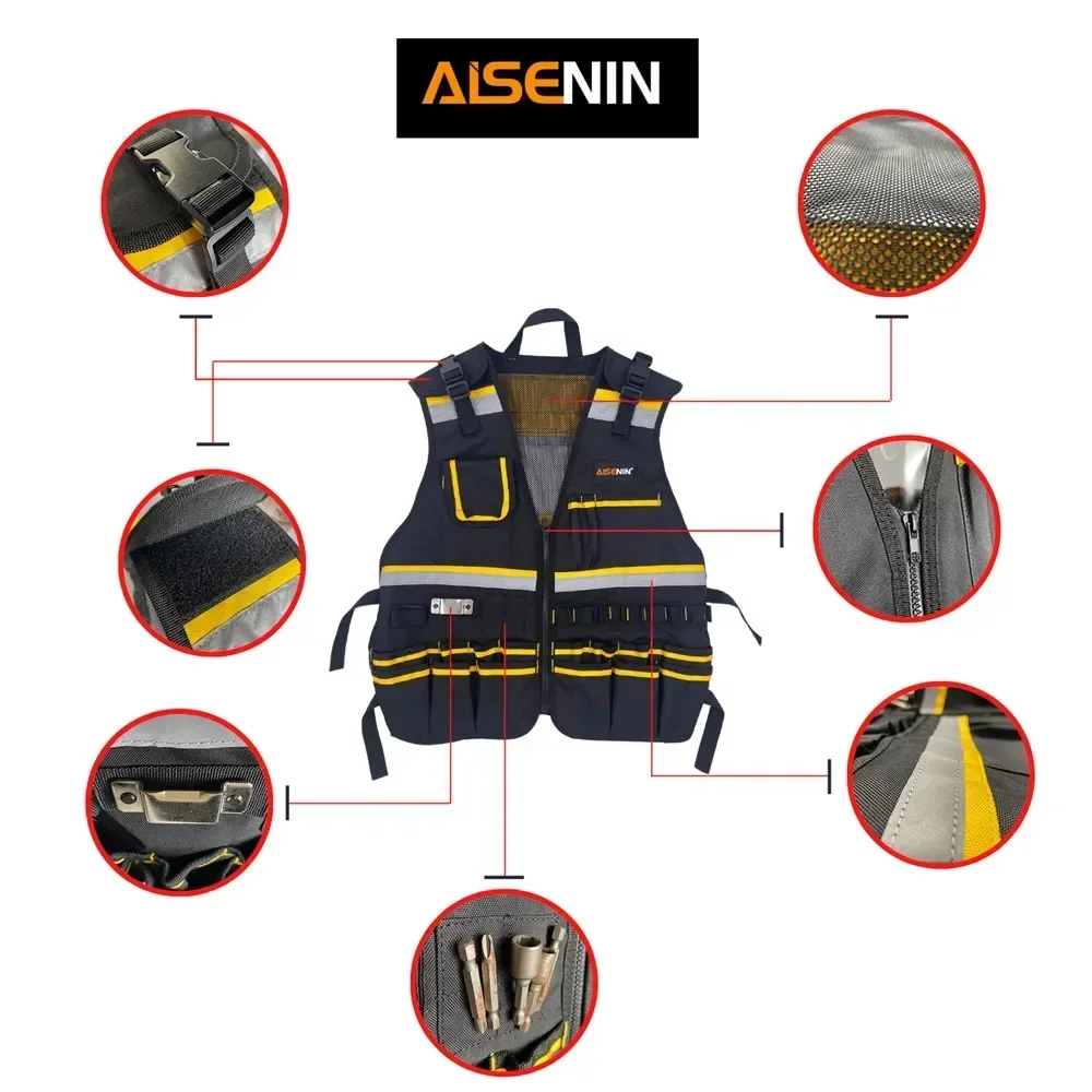 Heavy-Duty Tool Vest - Shoulder Strap Adjustable Body Tool Pouch Belt Vest Portable Multi-Pocket Electricians Carpenters