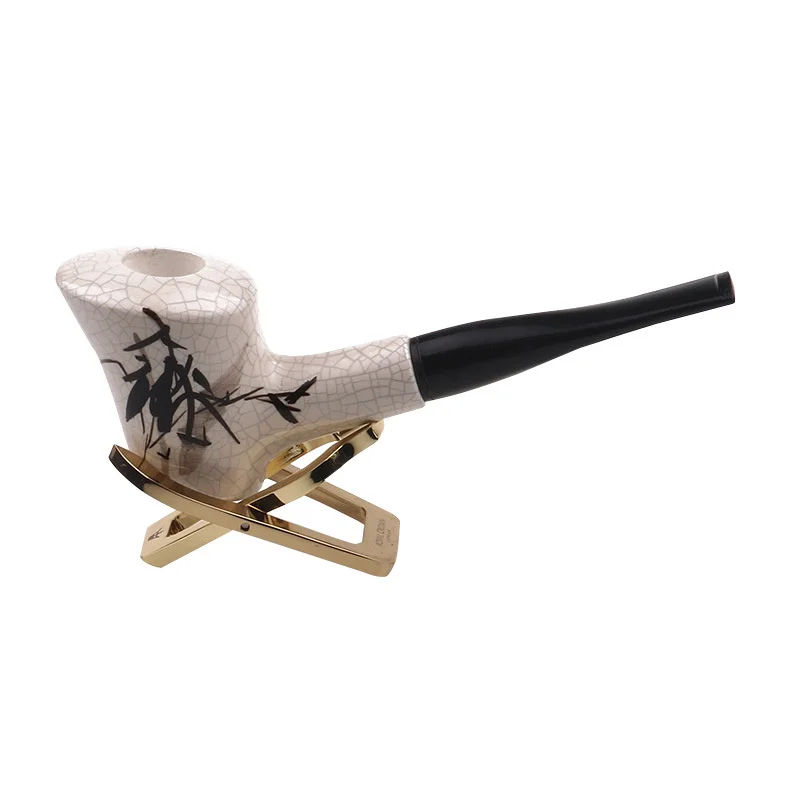 Ceramics 9mm Filter Flue Ink Wash Paint Porcelain Tobacco Pipe Retro Bent Type Handle Smoking Pipe With Accessory Old Dad\'s Gift