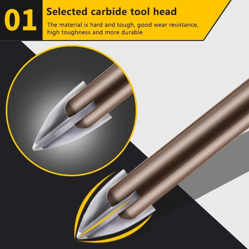 

Tungsten Carbide Triangle Drill Bit for Cross Hex Tile, Glass, Ceramic, and Concrete Hole Opening, with Drill Sizes 3mm, 6mm, a