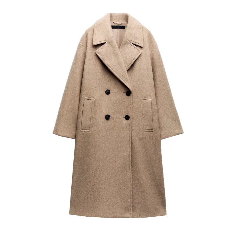 Cappotto lungo in lana Sve doppiopetto da donna Cappotto ampio in materiale morbido con risvolto Z Marca Autunno Stagione 2023