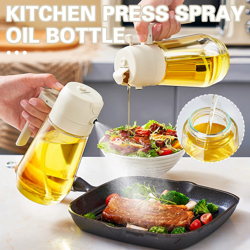 450ml Glass Oil Bottle with Spray Press Heat-resistant Bottle with Pour Spout Reusable Multi-Purpose Oiler Cruet Kitchen Tools