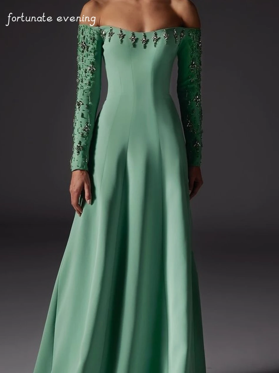 Fortunate Evening Elegant Vintage Sweet Green Crystal Beading Boat Neck Formal Occasion Prom Dress Evening Party Gowns