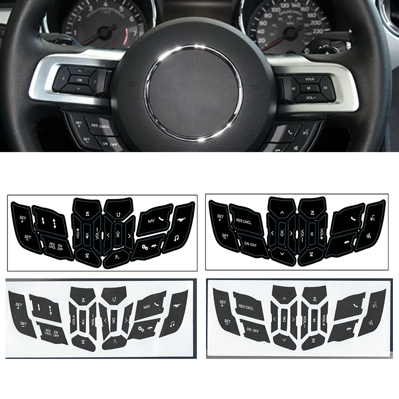 Black PVC Vinyl Car Steering Wheel Control Trim Button Repair Sticker Decals for Ford Mustang 2015-2018/2019-2022