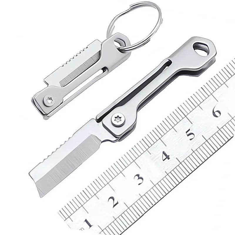 1pc Stainless Steel Folding Knife Mini Square Head Pocket Knife Outdoor Camping Supplies Multi-function Keychain Pendant Knives