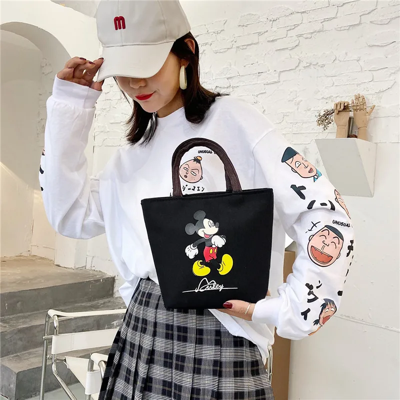 Disney Women\'s Handbag 2023 Cartoon Mickey Mouse Minnie Canvas Tote Bag for Girls Cute Anime Multifunctional Lunch Bag Gifts