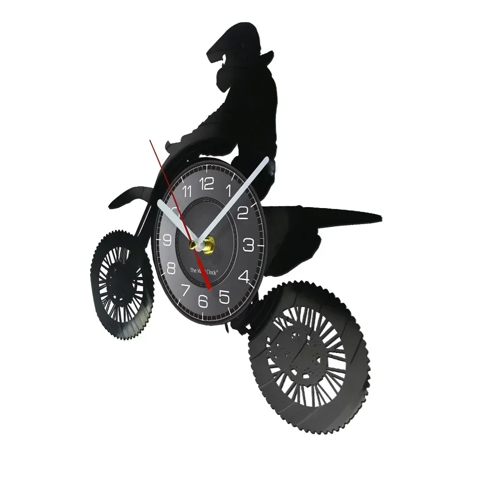 Mtx Mototrax Motocrosser Shadow Art Wall Clock Off Road Professional Motorcyclist Vinyl Record Vintage Bedroom Driving Decor