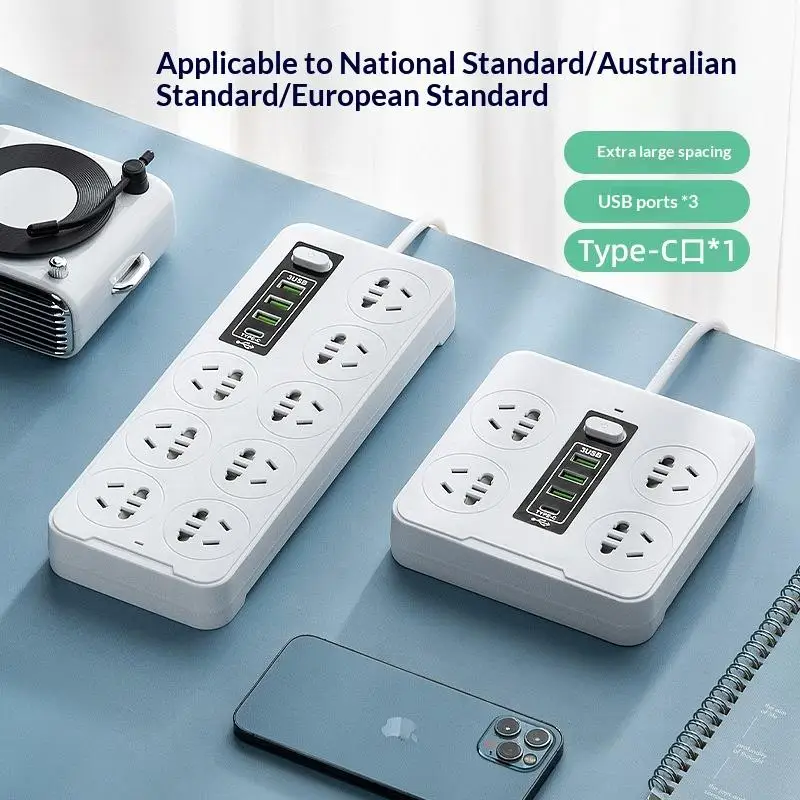 New！Universal Power Strip Socket EU US AU Plug With USB Type-c PD Surge Protector Power Cord Extension Sockets - view 2