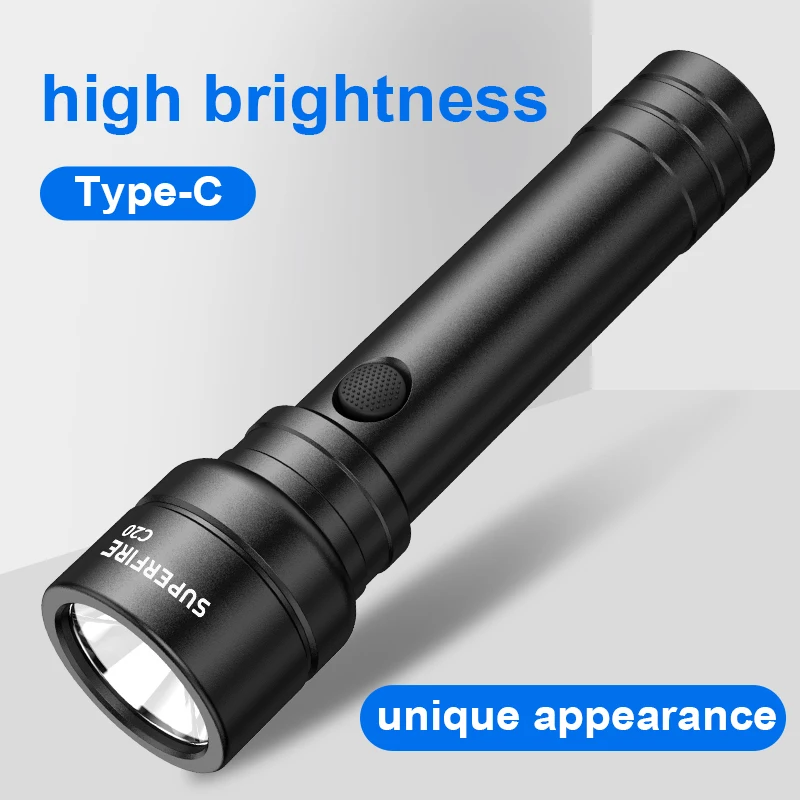 

SUPERFIRE C20 15W LED Flashlight Rechargeable Type-C Torch Portable Powerful Bright Flashlights Camping Lamp for outdoor light