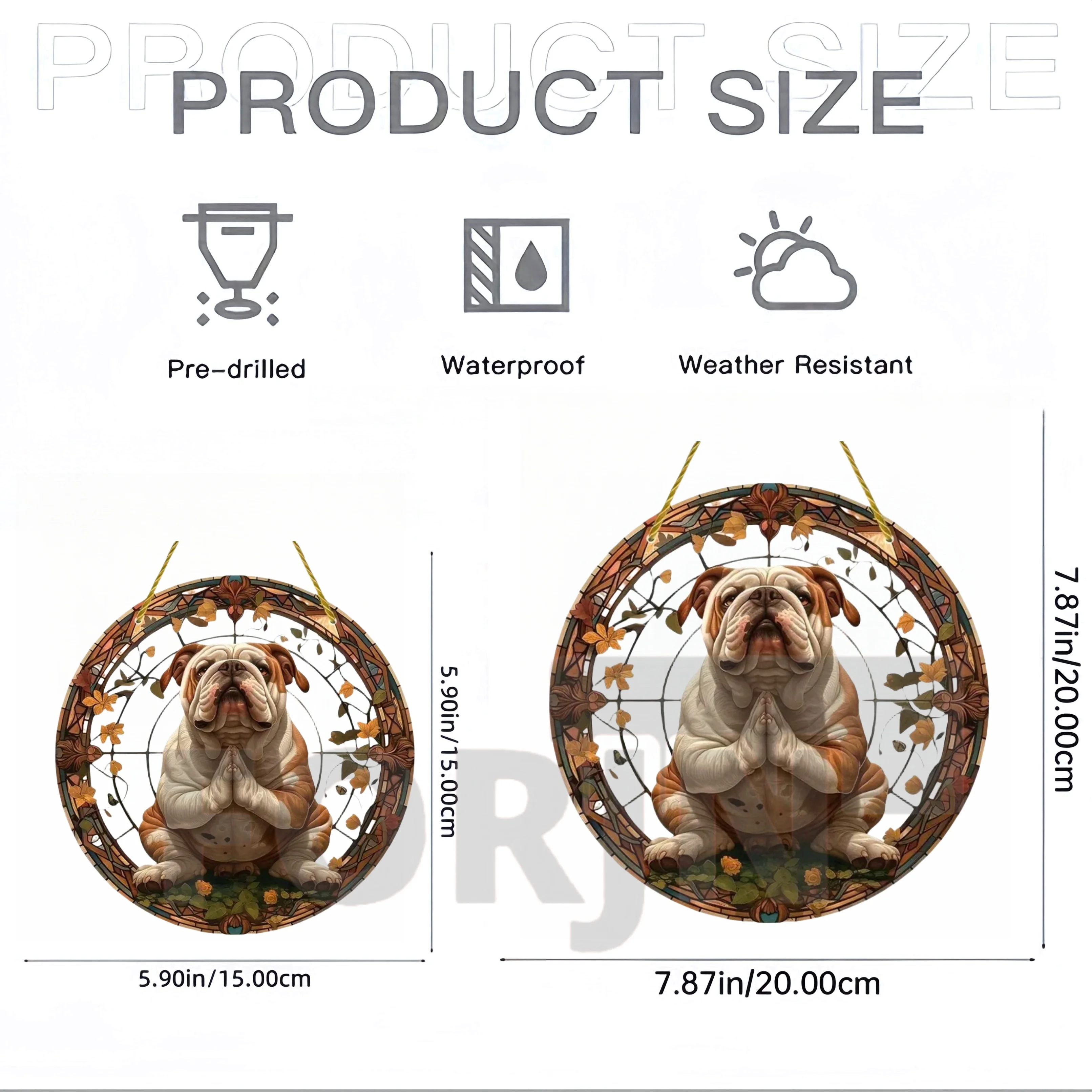 Pet Pug & Bulldog Suncatcher, Acrylic Round Translucent Hanging Ornament Panel,Gift for Dogs Lover,House Yard Garden Farm Decor