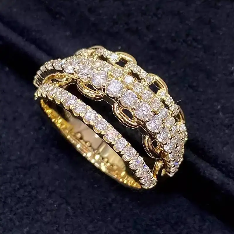 Huitan Multi-schichten Design Frauen Ring Gold Farbe Intarsien Glänzenden Zirkonia Luxus Party Engagement Zubehör Trendy Schmuck