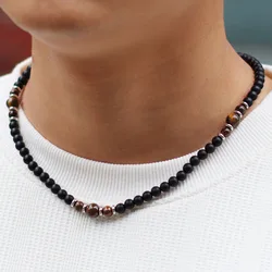 New Handmade Healing Stone Necklace Men 6mm Onyx Beads Healing Short Collar Outdoor Cool Biker Neck Accessories Boyfriend Gift