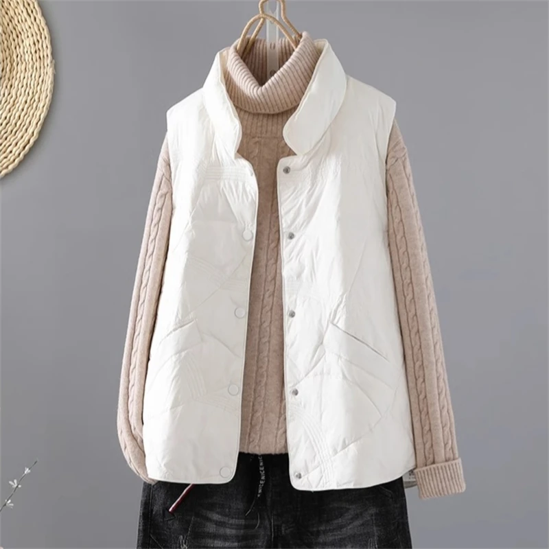 Women's Light Down Cotton Padded Jacket Vest Fashion New Autumn Winter Outside Sleeveless Stand Collar Waistcoat Warm Casual Top