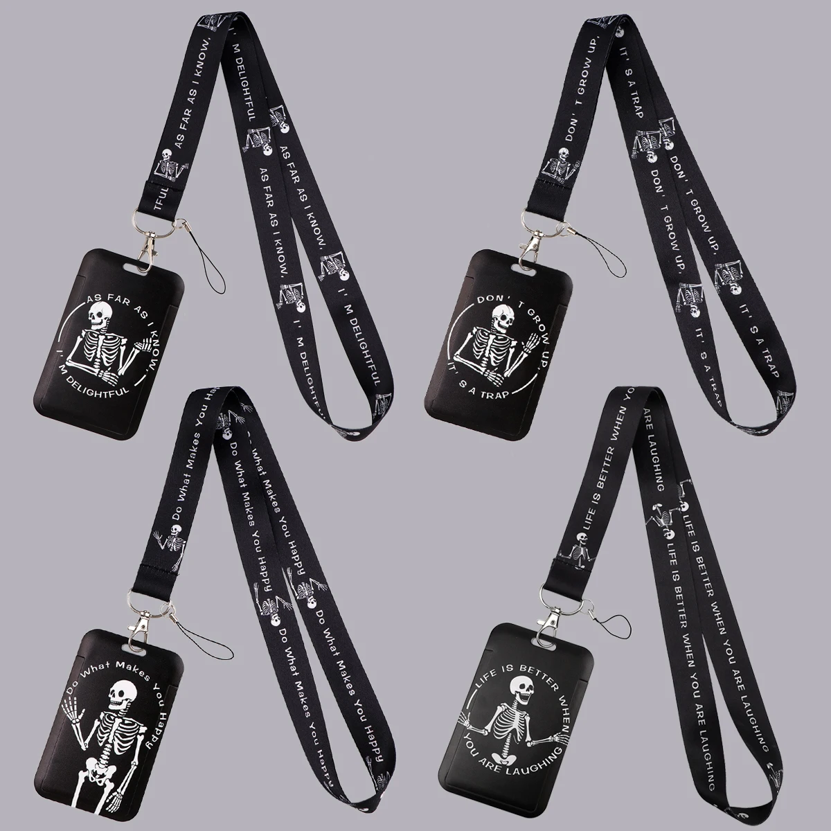 Cool Skeleton Credential Holder Skull Pattern Neck Strap Lanyard for Key Keychain USB Badge Holder Keyring Accessories Gifts