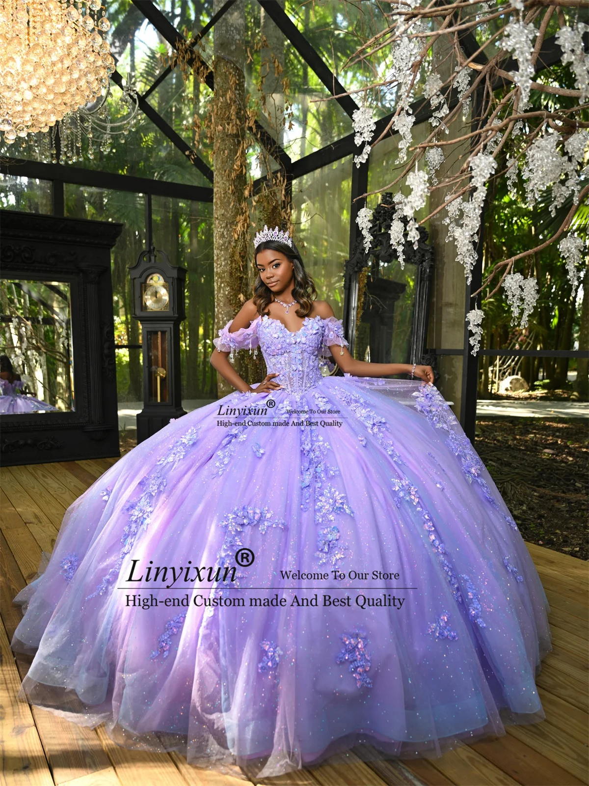 Elegante 3d flora quineanera vestidos fora do ombro vestido de baile doce 16 vestido aniversário personalizado apliques rendas vestidos de 15 años