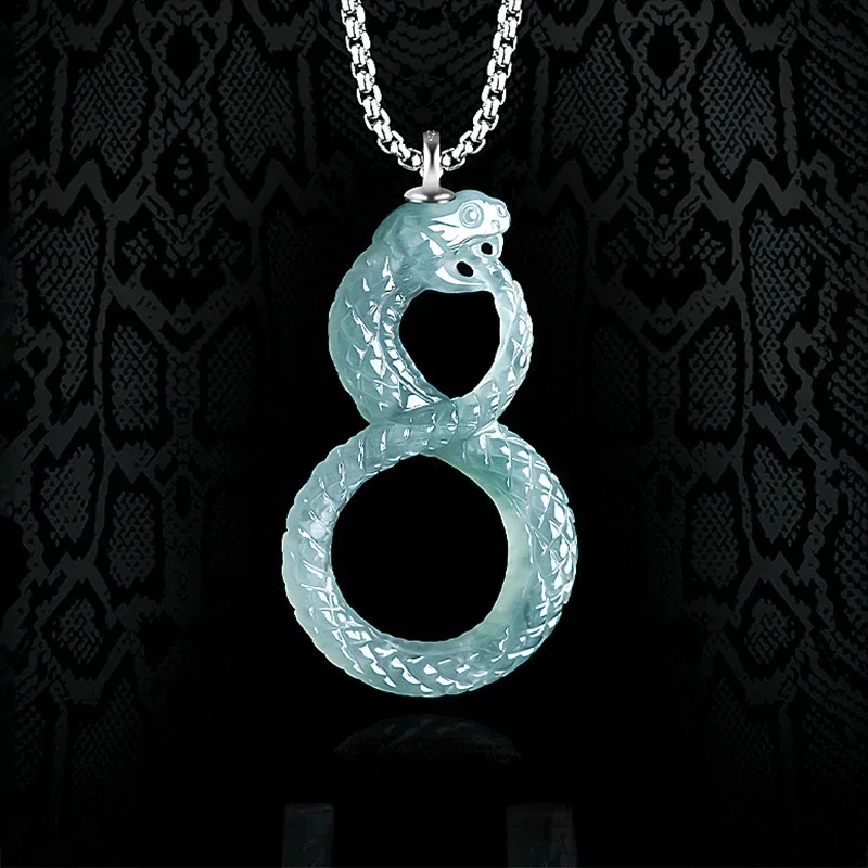 

Natural A-goods Jadeite Snake Pendant Black Mamba Memorial Necklace Icy Jade Men and Women Models Fashion Jewelry Pendant