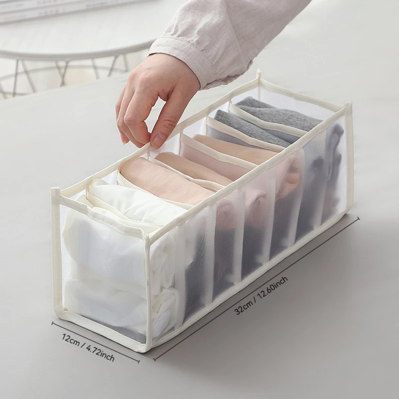 Space-Saving 7-Grid Underwear & Socks Organizer - Multifunctional Drawer Storage Solution for Home, Bedroom, Dorm, Storage Box