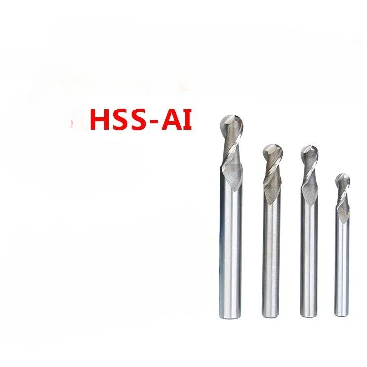 HRC32° 2 Flute R0.5-R10 HSS Ball Nose End Spiral Milling Cutter for Aluminum Curved Surface Arc Spherical CNC High Speed Steel