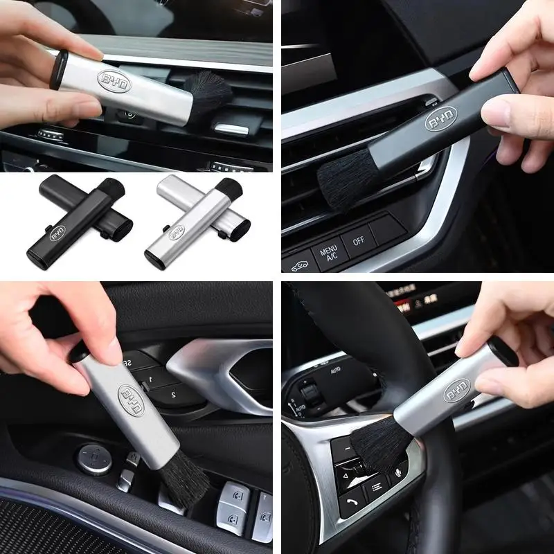 BYD Logo Retractable Mini Soft Cleaning Brush For Atto 3 Seal Dolphin Han Tang Song Yuan Car Air Outlet Interior Detailing Trim