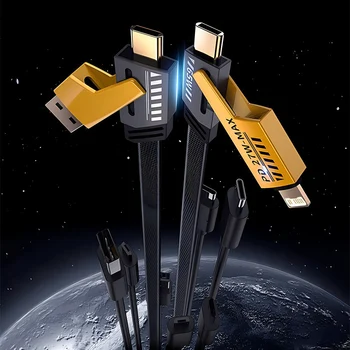 USLION 마그네틱 USB 케이블 C타입 마이크로 고속 충전 데이터 코드, 맥북 프로 아이패드 아이폰 16 15 샤오미 화웨이용, 6 인 1, 240W PD3.1