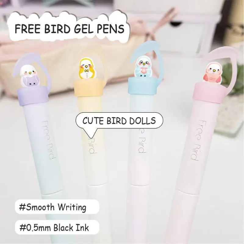 New New 4Pcs 0.5mm Black Ink Cute Rotating Bird Gel Pens Smooth And Quick-Dry Fun Stress Relief Pens For School & Office Gifts