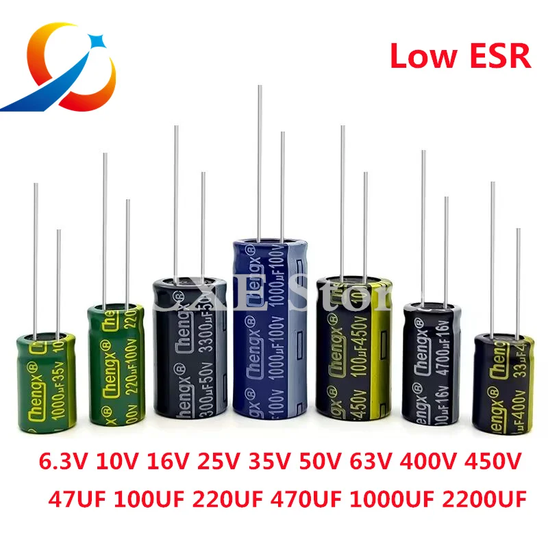 2-50 szt. Aluminiowy kondensator elektrolityczny 6.3V 10V 16V 25V 63V 100V 400V wysokiej częstotliwości niskie ESR 47UF 330UF 470UF 1000UF 2200UF 20%