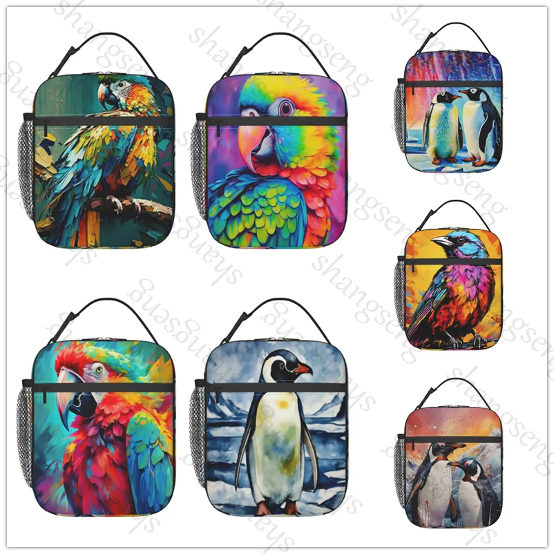 

Изолированная сумка для обеда, утолщенная водонепроницаемая сумка для студентов, пакет со льдом для путешествий на открытом воздухе, сумка для пикника, пингвин, природа, анима, попугай