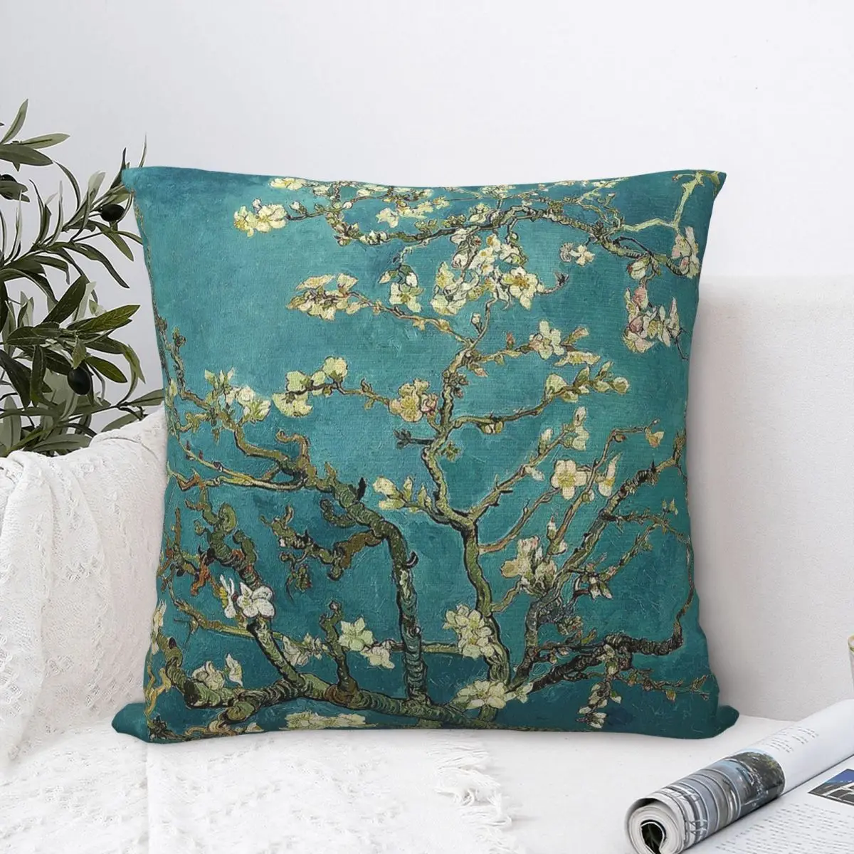 Original Van Gogh Art Restored Blossoming Almond Tree Square Pillow Case Cushion Covers Awesome Decor Pillowcase for Bed 40x40cm