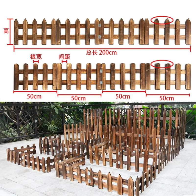 20/30/40/50cm Carbonized antiseptic Wooden pile fence Garden wood fence Balcony courtyard decoration Flowerbed wood Small fence