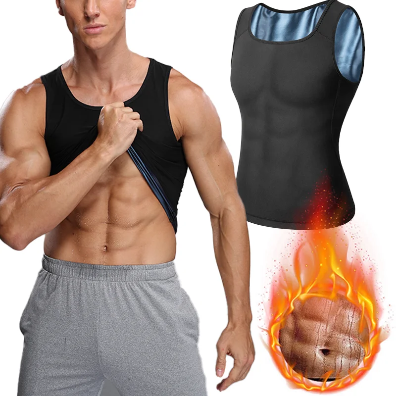 

Men's Sauna Suit Sweat Heat Trapping Shirt Workout Fat Burner Vest Slimming Body Shaper Tank Top Waist Trainer Fitness Corset