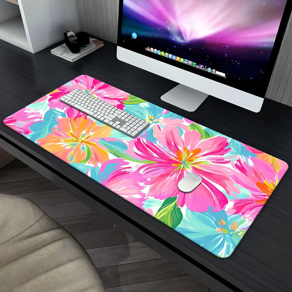 Vibrant Floral Gaming Mouse Pad - Large Waterproof Desk Mat, Non-Slip Rubber Base, Colorful Flower Design for Office & PC Setup,