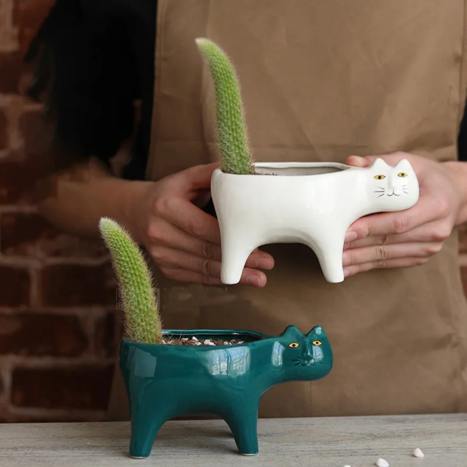 

Cute Cat Ceramic Garden Flower Pot Animal Image Cactus Plants Planter Succulent Plant Container Tabletop Ornaments Decoration