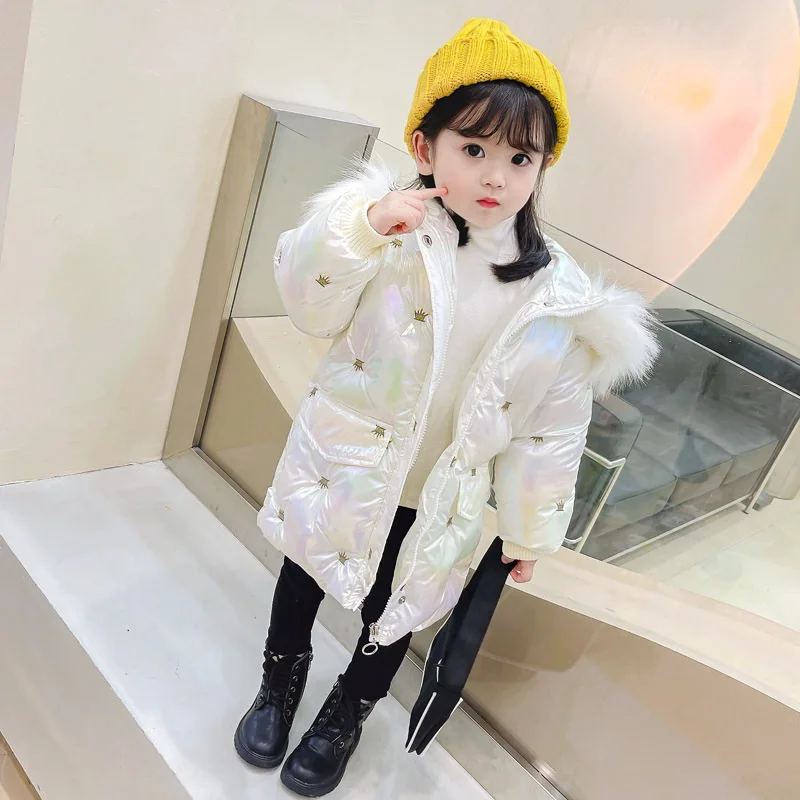 

Baby Girl Winter Jacket Fashion Shiny Coats For Girls Warm Hooded Parka Snowsuit Waterproof Children Outerwear Clothing 2-6 Year