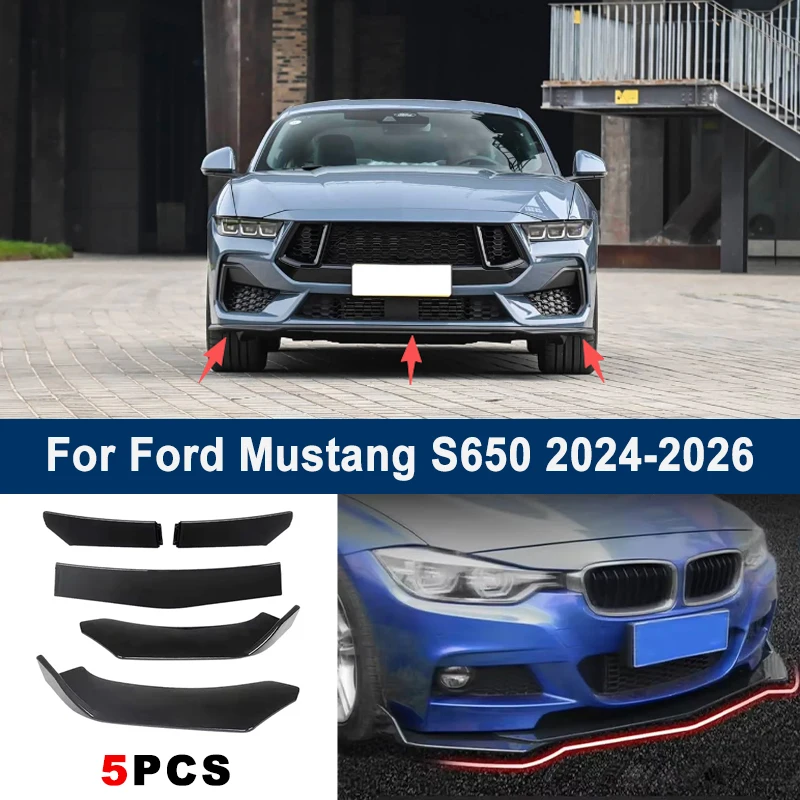 

Adjustable 5Pcs Sectional Front Spoiler Lip For Ford Mustang S650 2024-2026 Front Bumper Splitter Car Exterior Sport Body Kit