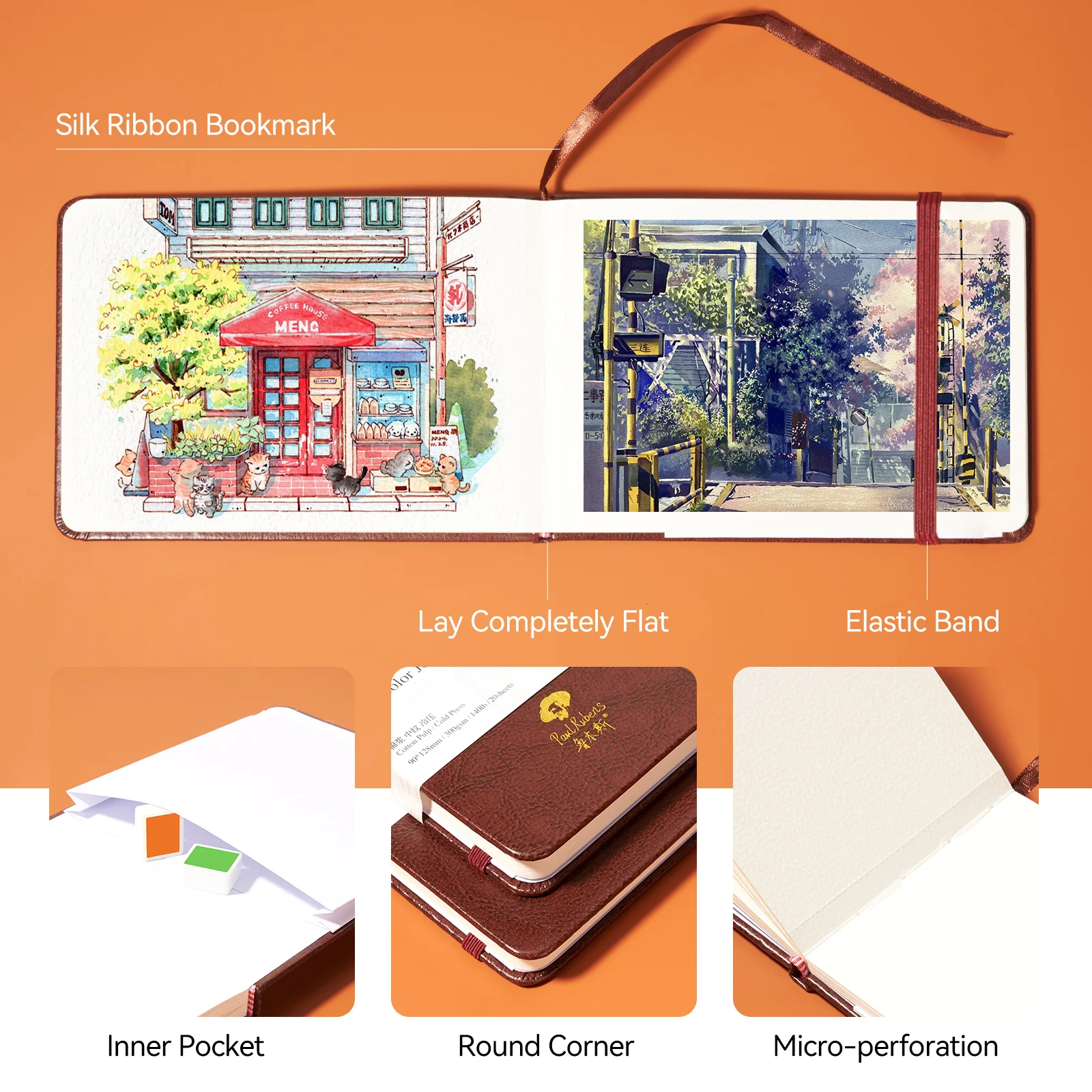 مجلة ألوان مائية من بول روبنز، كراسة رسم ألوان مائية 100% خالية من الأحماض، 300 جرام لكل متر مربع، 20 ورقة للألوان المائية، الغواش، الأكريليك