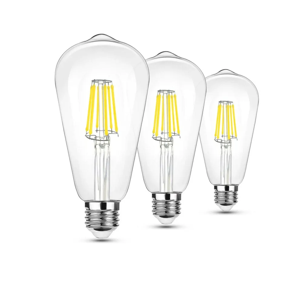 LED  Filament Bulbs transparent ST64 Dimmable E27 B22 6W 8W 12W 20W 220V 110V 2700K 360 Degree Energy Lamps