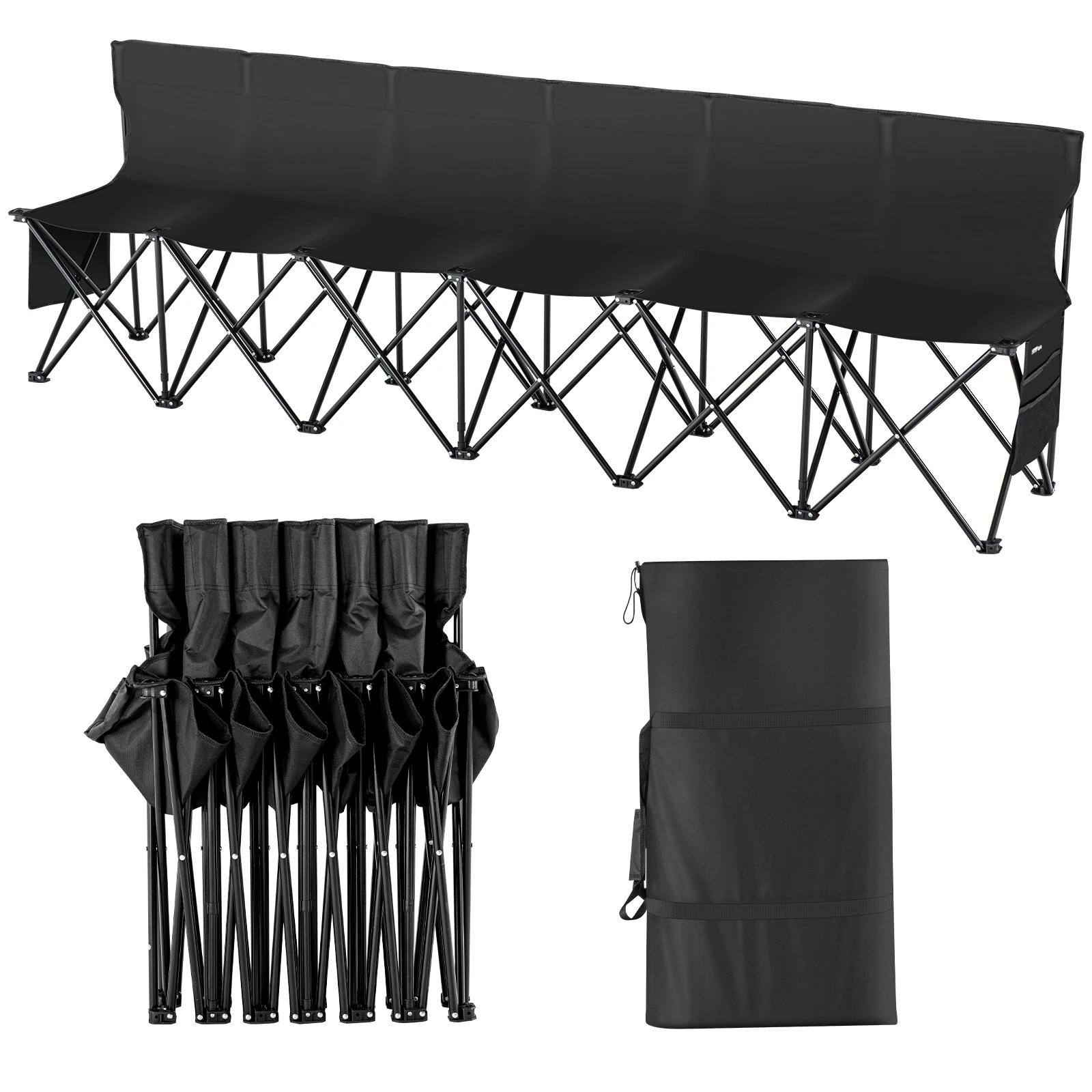 

VEVOR 6/8Seat Foldable Sideline Bench Outdoor Camping Bench Chair with Bag & Backrest Team Sport Sideline Bench
