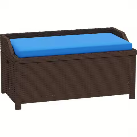 Outdoor Wicker Storage Bench Deck Box PE Rattan Patio Furniture Pool Storage Bin Container with Interior Waterproof Clot