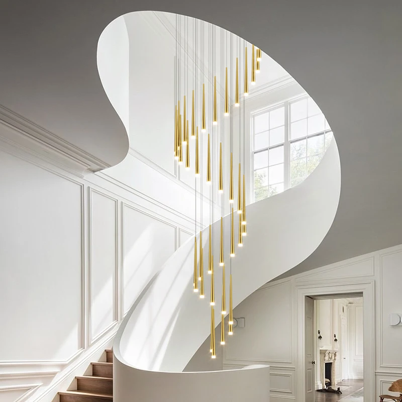 Staircase chandelier duplex villa apartment loft modern minimalist minimalist long courtyard spiral conical atmospheric