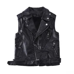 Baby Girl Pu Leather Vest Spring Autumn New Tops Children Soft Leather Jacket Kids Vest INS 1-14 Years Wz830