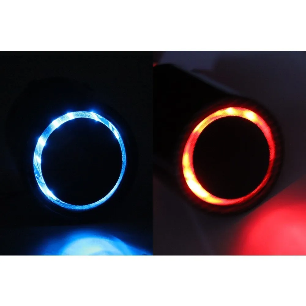 Universal Car LED Exhaust Muffler Tip Pipe Straight Car Modified Single Outlet Exhaust Pipe Tail Throat Red/Blue Light Flaming