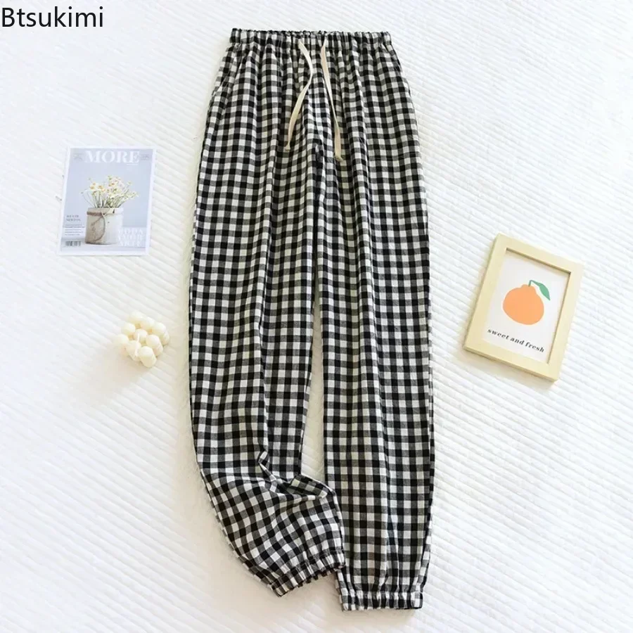 2024Women's Casual Home Pants for Couple Plaid Sleepwear Pajama Pants Spring Summer Home Pants for Lovers Men Women Home Bottoms