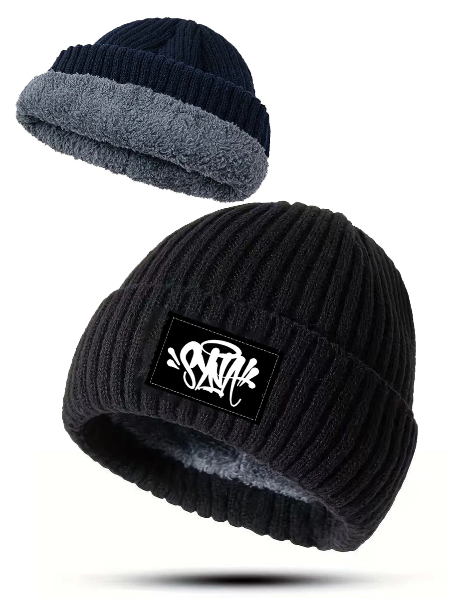 Gorro de punto con calavera, gorro de invierno con parche de calavera, gorro grueso, gorro térmico de punto para la nieve, gorro de lana polar para papá.